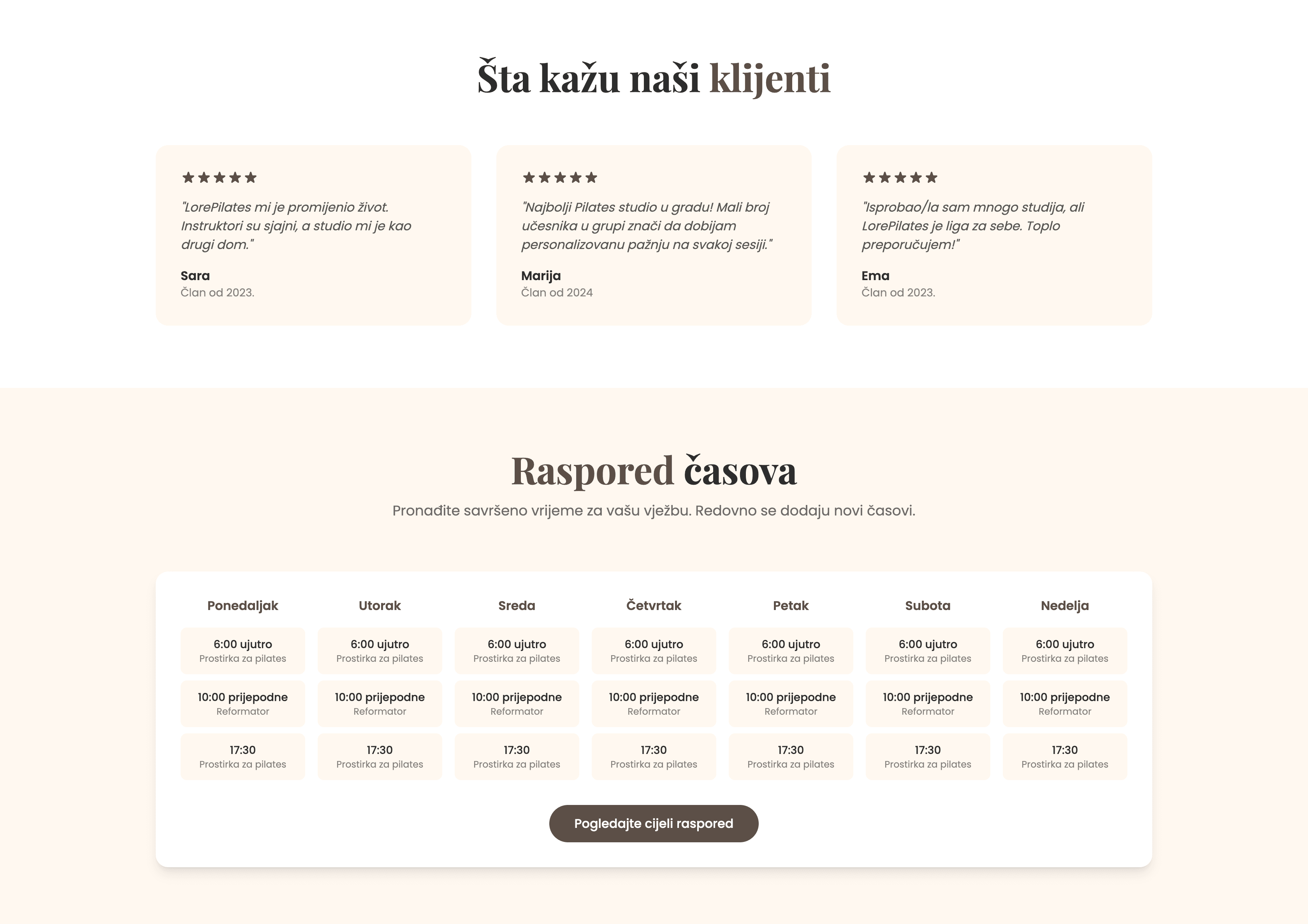 Lore Pilates - Client Section Desktop