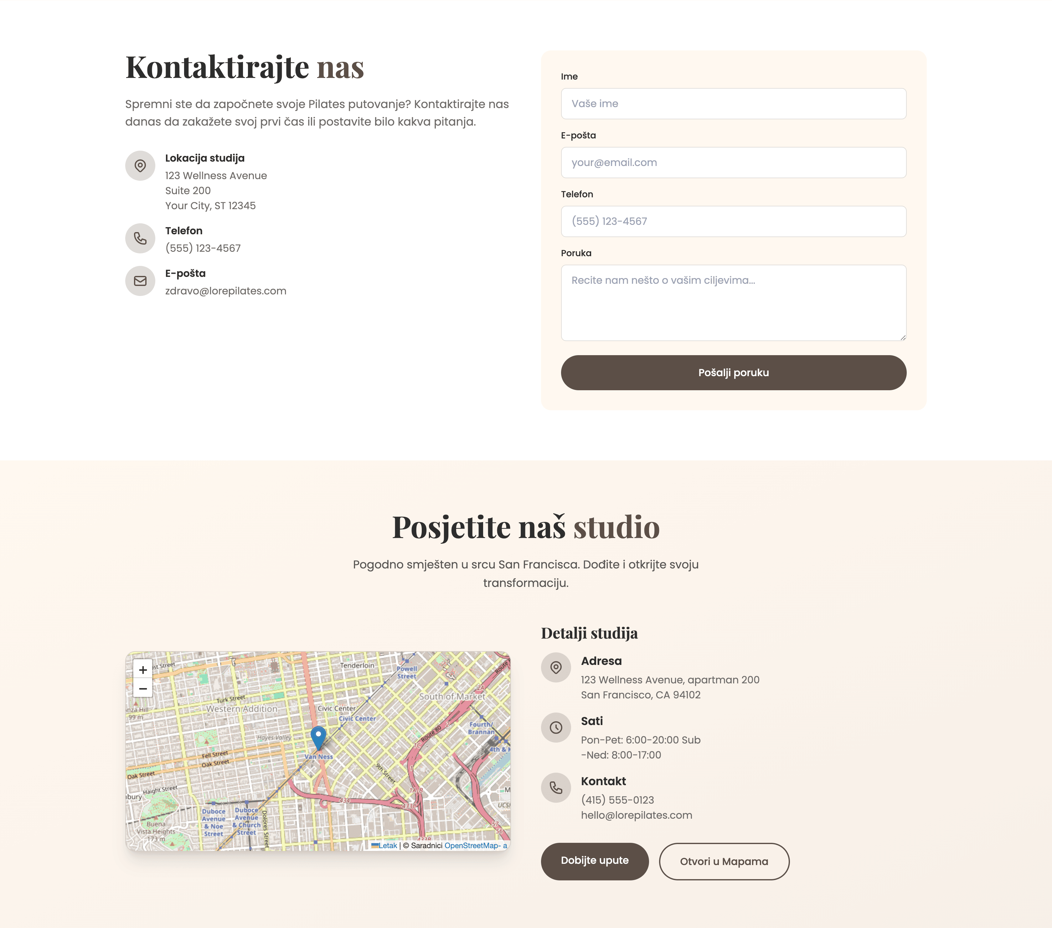 Lore Pilates - Contact Section Desktop