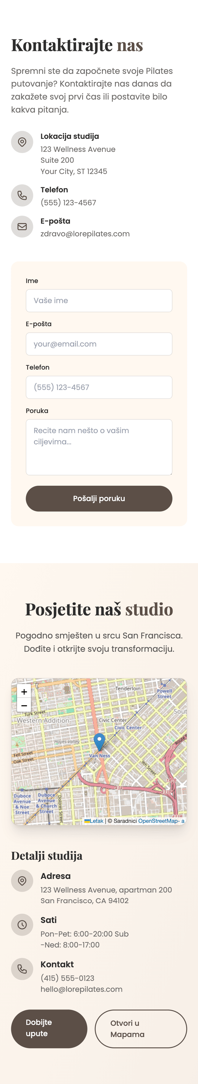 Lore Pilates - Contact Section Mobile